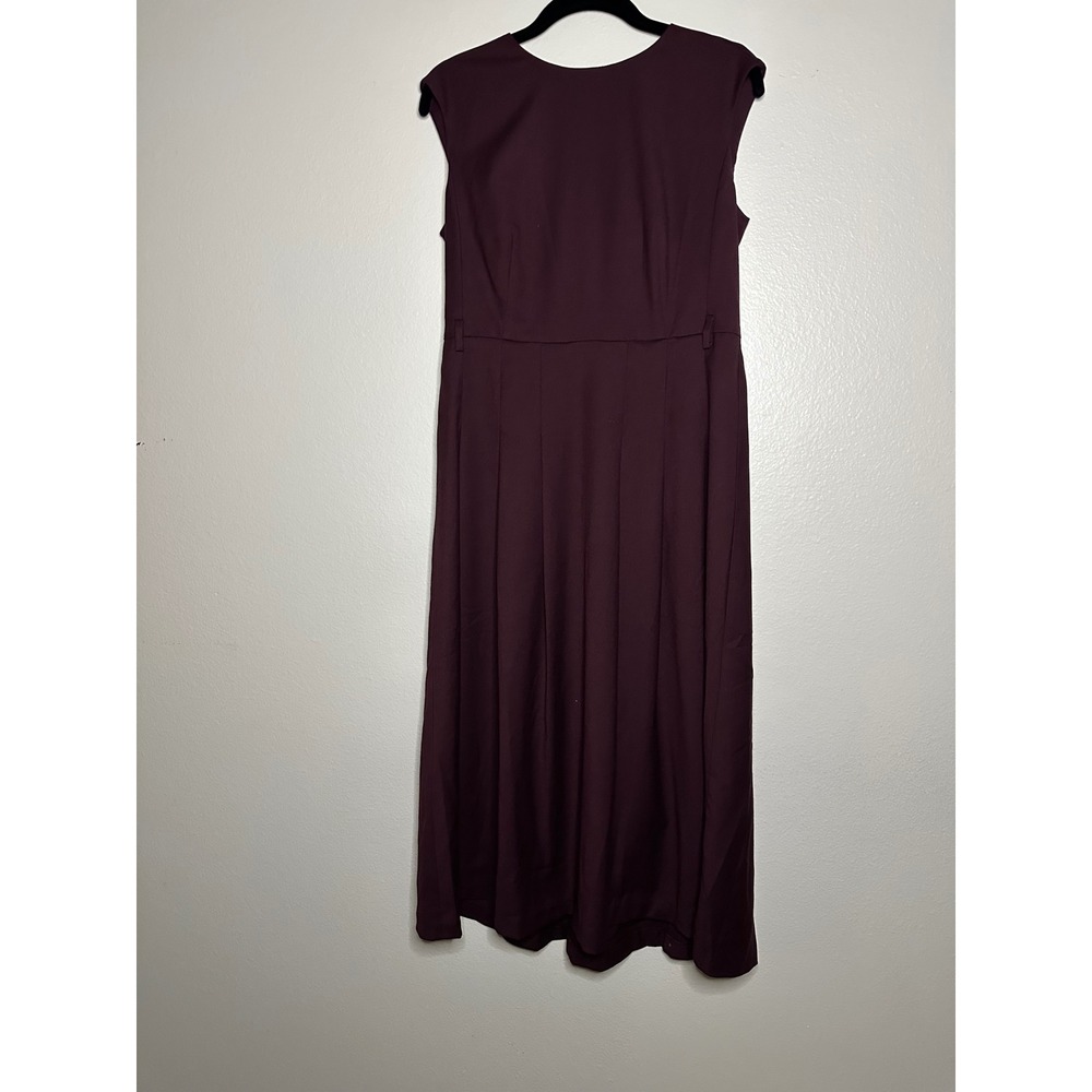 Ann Taylor Petite Pleated Sleeveless Sheath Midi Dress Burgundy Size‎ 4 - Picture 2 of 7